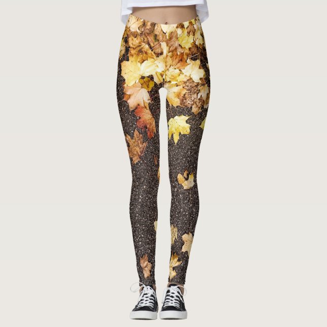 Goldgelber Ahorn verlasse Herbstasphaltsstraße Leggings (Vorderseite)