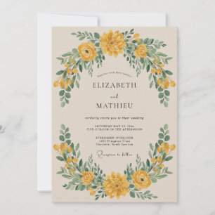 Goldgelber Blumenkranz Hochzeit Einladung