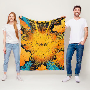 Goldgelber Grunge-Comic- Blast Cyan Fleecedecke