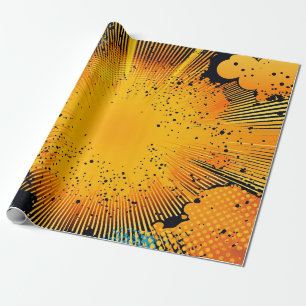 Goldgelber Grunge-Comic- Blast Cyan Geschenkpapier