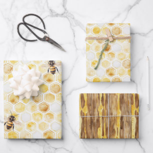 Goldgelber Honigwaben-Geburtstag Geschenkpapier Set