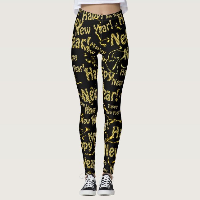 goldgelber, neuer Jeffertext in schwarzen Leggings (Vorderseite)