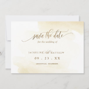 Goldgelber Wash und Kalligrafie Minimale Hochzeit Save The Date