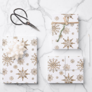 Goldgelbes Schneeflockenmuster Geschenkpapier Set