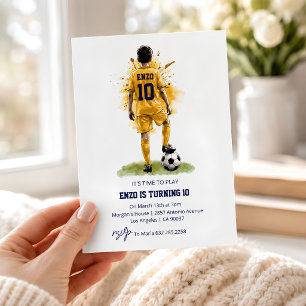 Goldgelbes Trikot Junge Rückansicht Fußball Geburt Einladung
