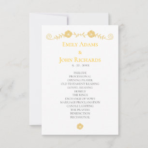 Goldgelbes und weißes Blumenhochzeitsprogramm