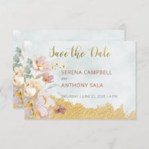 Goldgetauchte Blütenkarte Save the Date