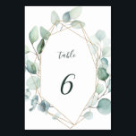 Goldgießerei Tischnummer<br><div class="desc">Diese Tischnummer zeigt die Aquarellmalung Eukalyptus und die botanisch grünen Blätter mit goldgeometrischem Rahmen. Klicken Sie für eine erweiterte Anpassung dieses Designs auf Weitere Links anpassen,  um Schriftart,  Größe und Farbe zu ändern.</div>