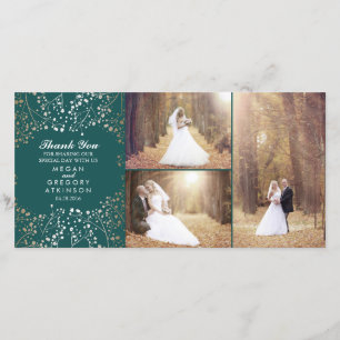 GoldGipskraut-danken aquamarines Hochzeits-Foto Dankeskarte