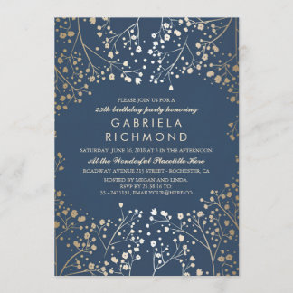 GoldGipskraut-Marine-elegantes Geburtstags-Party Einladung