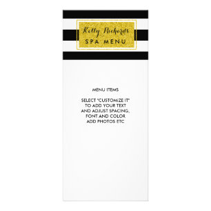 GoldGlamour-Schwarz-weißes Streifen-Salon-Menü Werbekarte