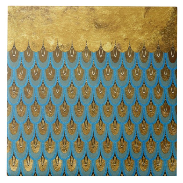 Goldglänzende Prinzessin Mermaid Glitter Scales Fliese (Vorderseite)