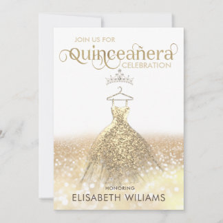 Goldglanzkleid ombre tiara Quinceañera, glänzender Einladung