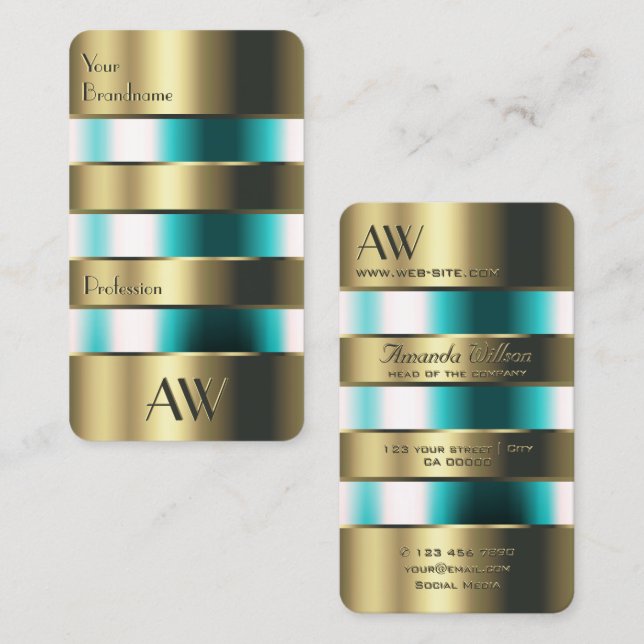 Goldglas kann Aquamarine Flüssigkeiten mit Initial Visitenkarte (Vorne/Hinten)