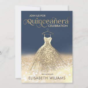 Goldglatter Funkelkleid ombre Quinceañera Invi Einladung