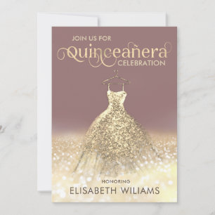 Goldglatter Funkelkleid ombre Quinceañera Invi Einladung