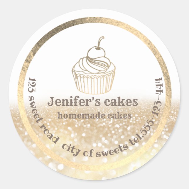 Goldglatter, hausgemachte Kuchen und Leckereien Runder Aufkleber (Vorderseite)