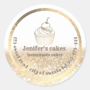 Goldglatter, hausgemachte Kuchen und Leckereien Runder Aufkleber