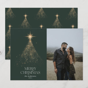 Goldglitter funkelt grün moderne Weihnachtsfoto Feiertagskarte