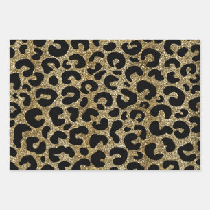 Goldglitter-Glanz & Schwarz Leopardenmuster Geschenkpapier Set