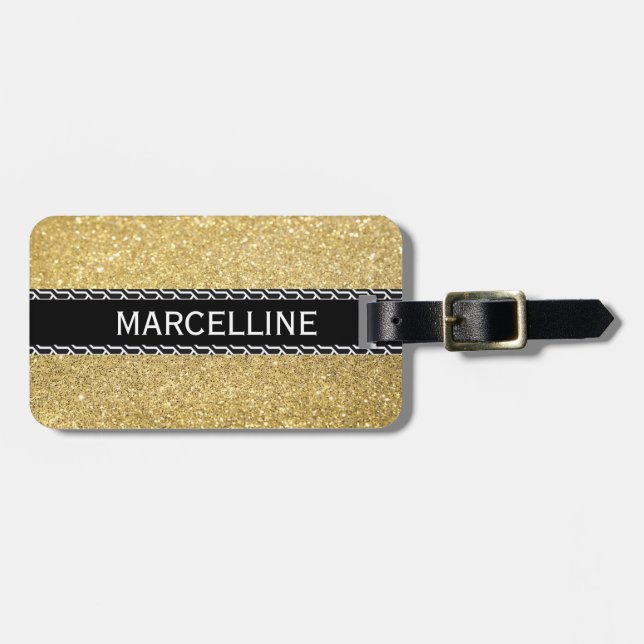 GoldGlitter mit Schwarzweiss-Formen Gepäckanhänger (Vorderseite horizontal)