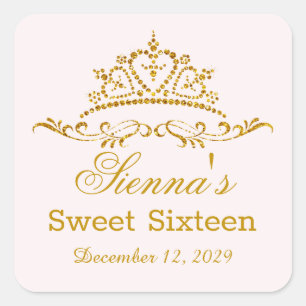 GoldGlitter Tiara im Party Herzform Bonbons 16 Quadratischer Aufkleber