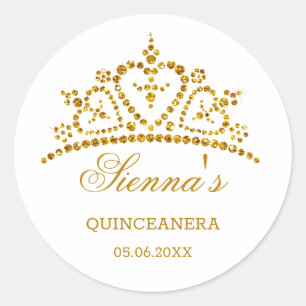 GoldGlitter Tiara in einer Herzform Quinceanera Runder Aufkleber