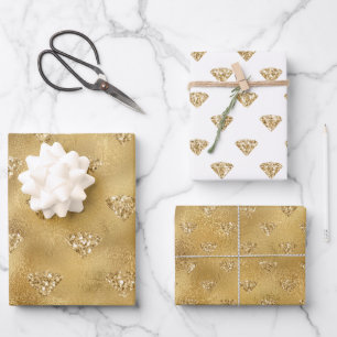 Goldglitz-Glitzer-Diamanten Geschenkpapier Set