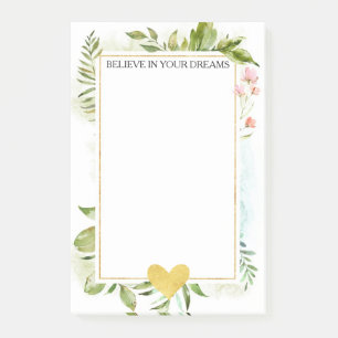 Goldglitz-Herz mit Blumen und Blätter Post-it Klebezettel