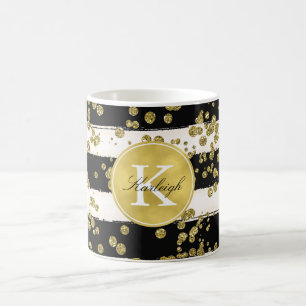 GoldGlitzConfetti punktiert schwarzes Tasse