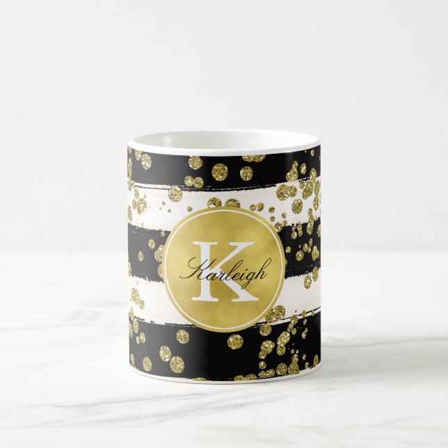 GoldGlitzConfetti punktiert schwarzes Tasse (Mittel)
