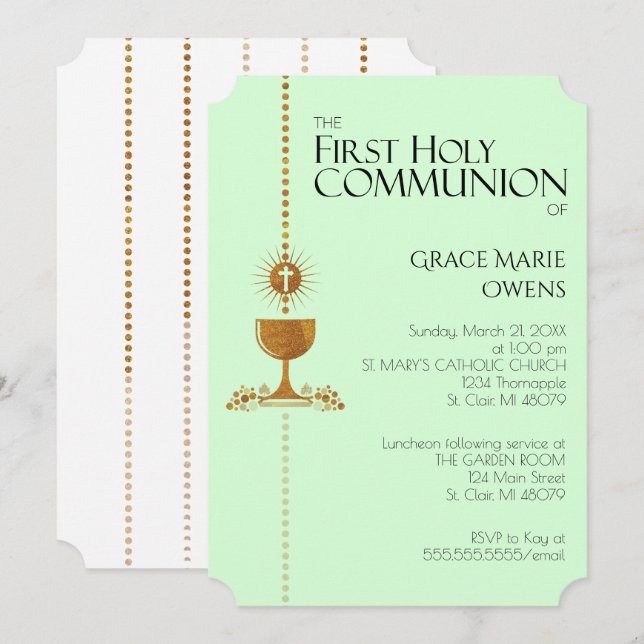 GoldGlitzer Chalis erste Kommunions-Einladung Einladung (Vorne/Hinten)