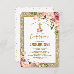 GoldGlitzer erröten heilige Kommunions-Baby-mit Einladung
