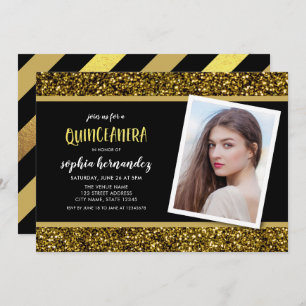 GoldGlitzer-Foto Quinceanera Einladung