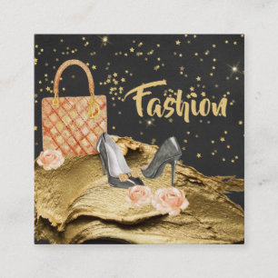 *~* GoldGlitzer HEELS-TASCHEN-ROSEN-MODE Quadratische Visitenkarte