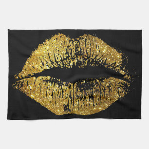 GoldGlitzer-Lippen #2 Geschirrtuch