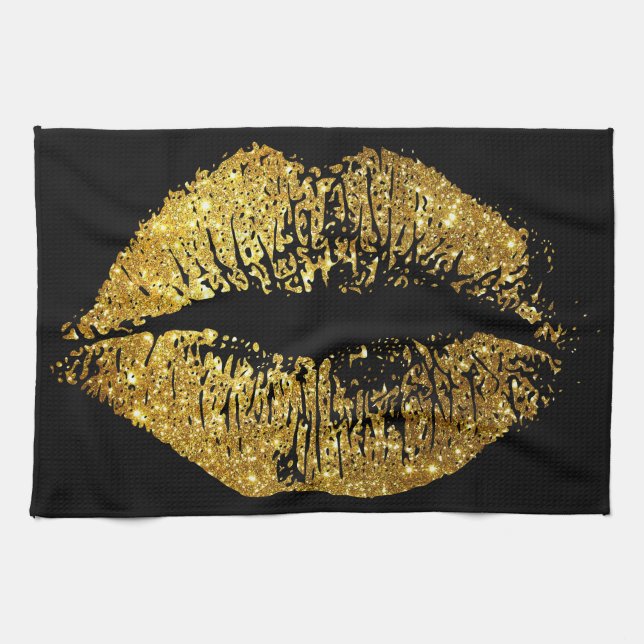 GoldGlitzer-Lippen #2 Geschirrtuch (Horizontal)