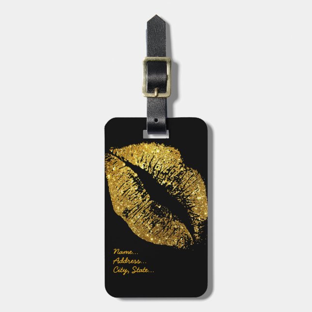 GoldGlitzer-Lippen Gepäckanhänger (Vorderseite vertikal)
