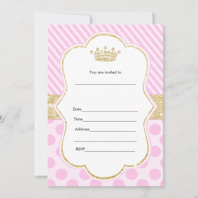 GoldGlitzer Prinzessin-Invitation Fill In Pink Einladung (Vorderseite)