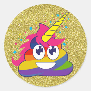 GoldGlitzer-Regenbogen kacken Unicorn Emoji Runder Aufkleber