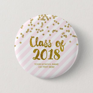 GoldGlitzer-Rosa Stripes Klasse von Abschluss 2018 Button