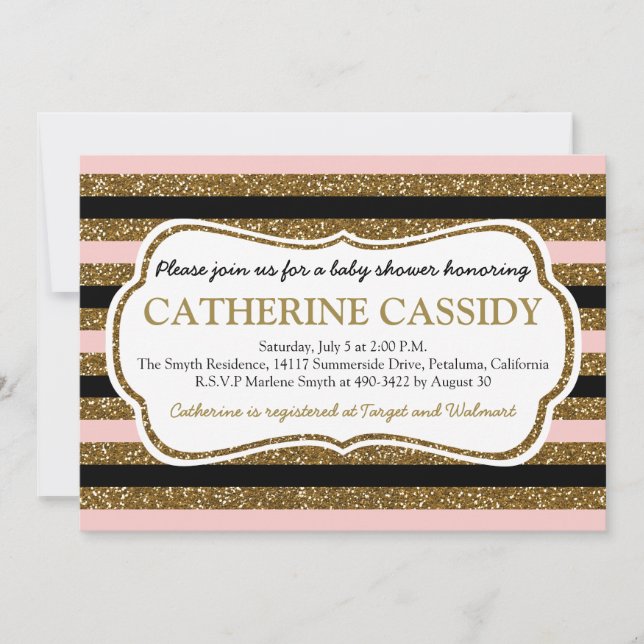 GoldGlitzer, Rosen-Quarz-Baby-Duschen-Einladung Einladung (Vorderseite)