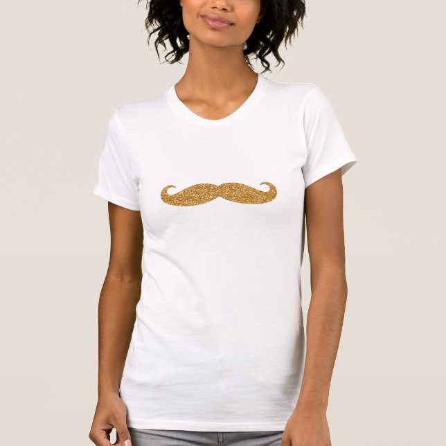 GoldGlitzer-Schnurrbart-Druck-goldener Schnurrbart T-Shirt (Vorderseite)