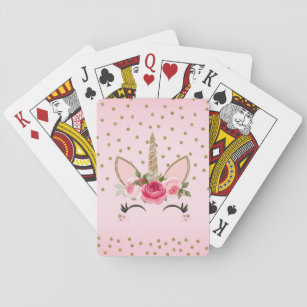 GoldGlitzer-u. rosa Blumenunicorn-Trendy Spielkarten