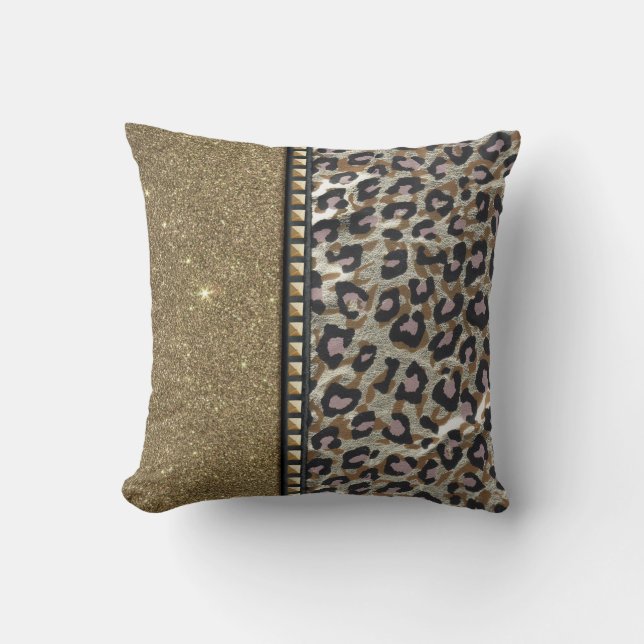 GoldGlitzer und Leopard-Druck mit Goldbolzen Kissen (Vorderseite)