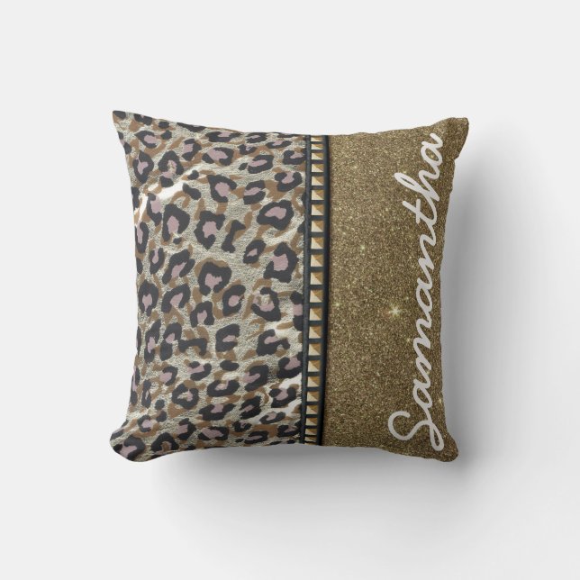 GoldGlitzer und Leopard-Monogramm Kissen (Vorderseite)