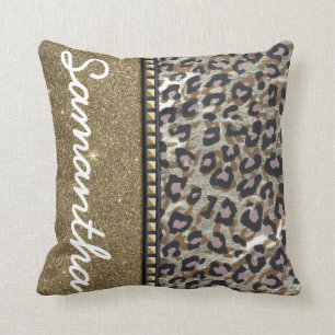 GoldGlitzer und Leopard-Monogramm Kissen