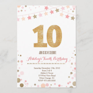 GoldGlitzer-zehnte Geburtstags-Einladung Einladung