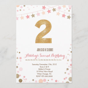 GoldGlitzer-zweite Geburtstags-Einladung Einladung