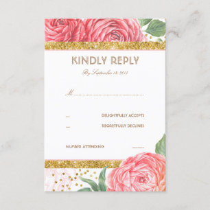 GoldGlitzerconfetti-Rosa-Blumenhochzeit UAWG RSVP Karte